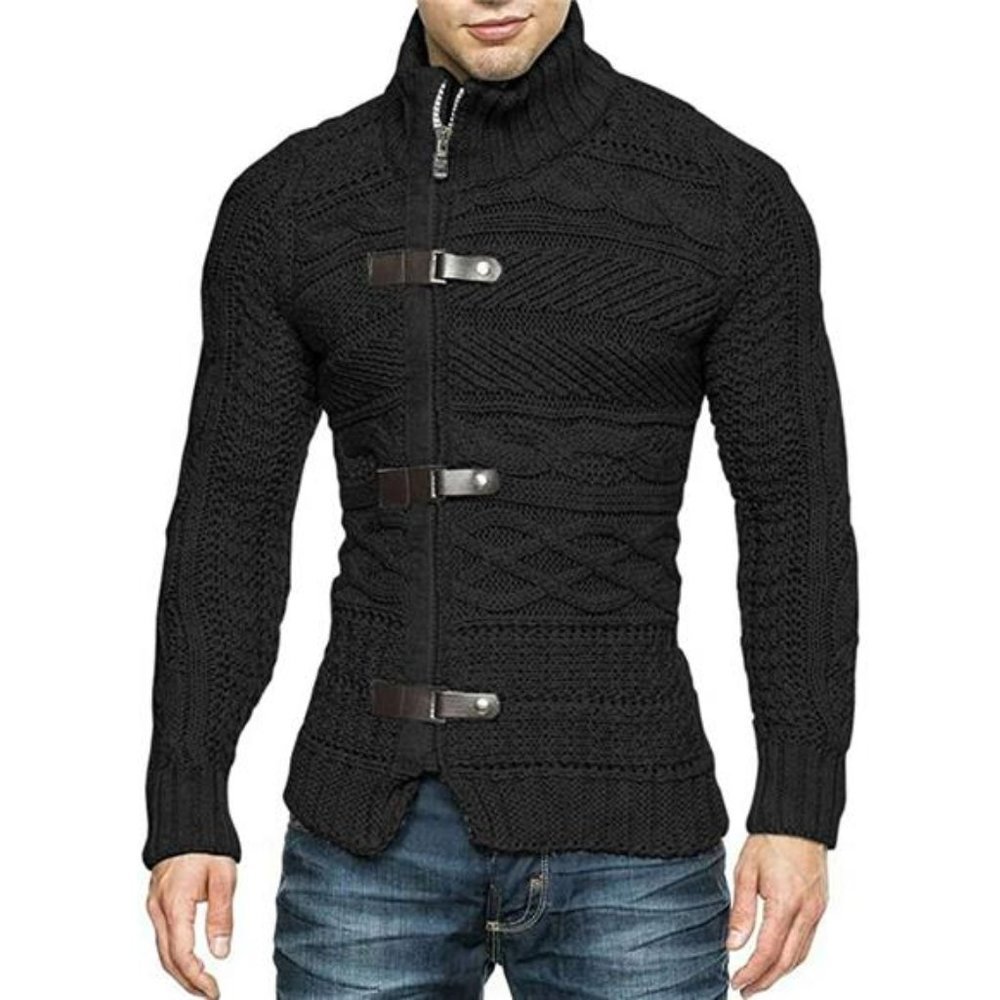 Mens Warm Cardigan Pullover Turtleneck Sweater